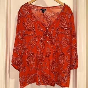 Old Navy red paisley sheer 3/4 sleeve blouse size XL